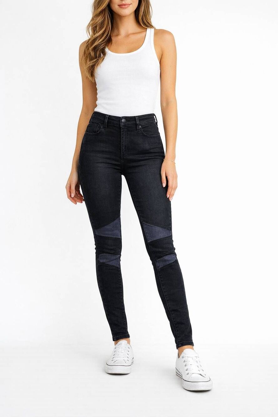 Sandro Paris Black Patch Moto Style Skinny Jeans Size EU 38 US 8